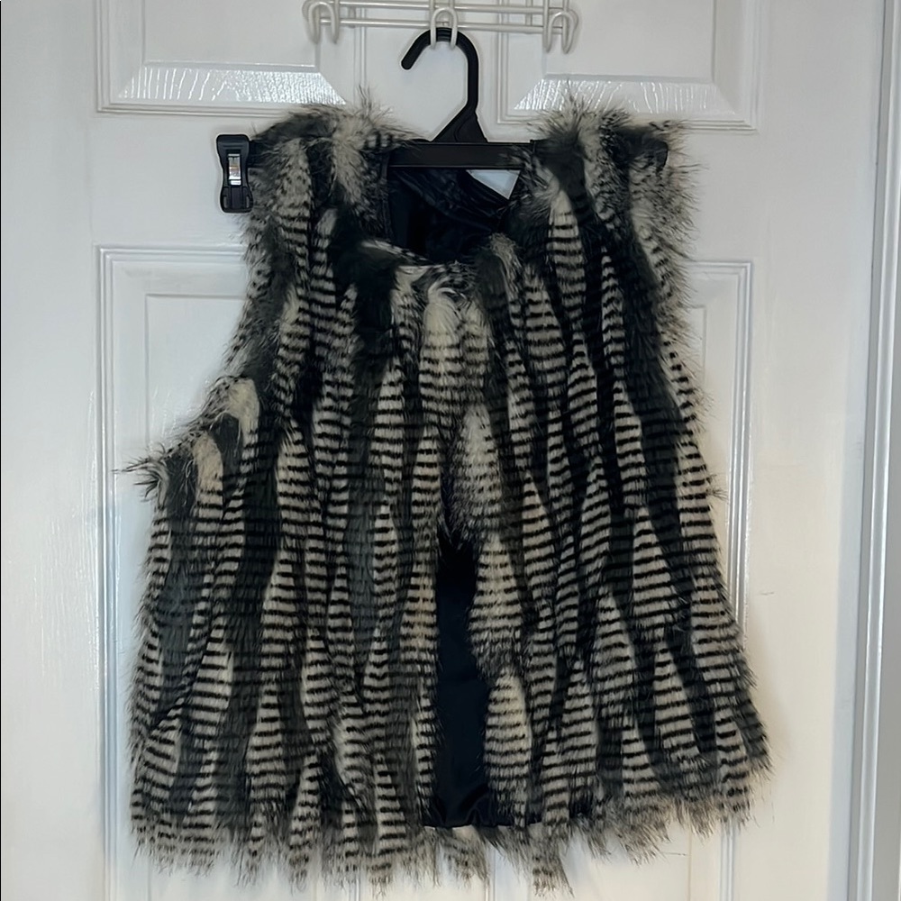 Faux Fur Striped Vest - Black and White